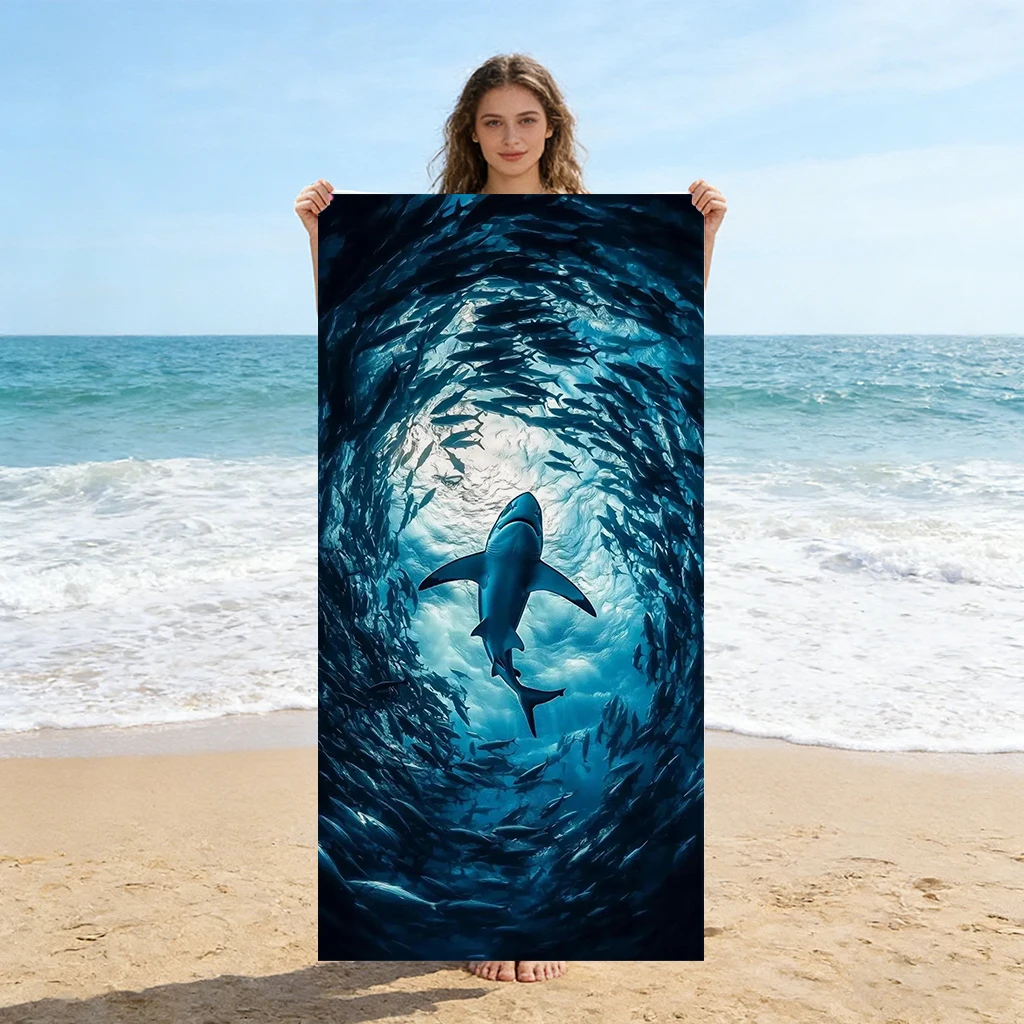 Shark Ocean Print Beach Towel Large Quick Dry Microfiber Bath Towel for Swimming Pool Gym Camping Summer Beach Essentials