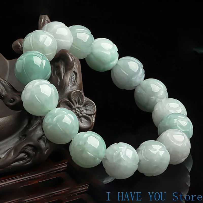 

Natural Myanmar A-grade Jade Lotus Hand Chain Lotus Beads Jade Stone Bracelet Fashion Men's Handwear Women's Bracelet