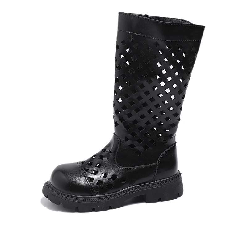 Princesa Hollow Out botas altas para crianças, sandálias legais para bebês, moda primavera, sapatos antiderrapantes para crianças, novo, verão