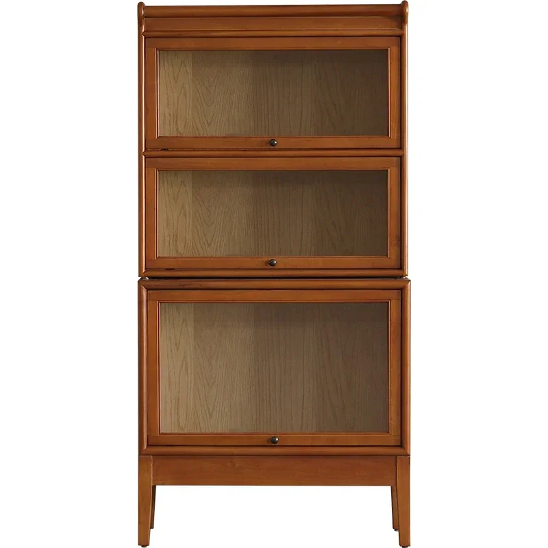 A Double solid wood glass display beech 1.8 meters flap door storage side cupboard