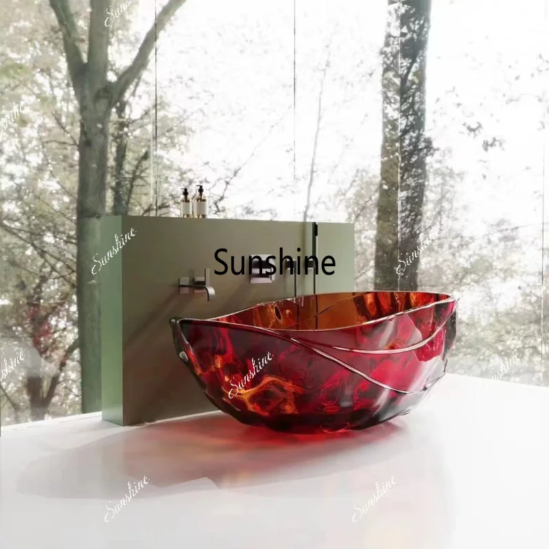 Transparent crystal resin bathtub, water ripple pattern, colorful hotel and homestay design, standalone style