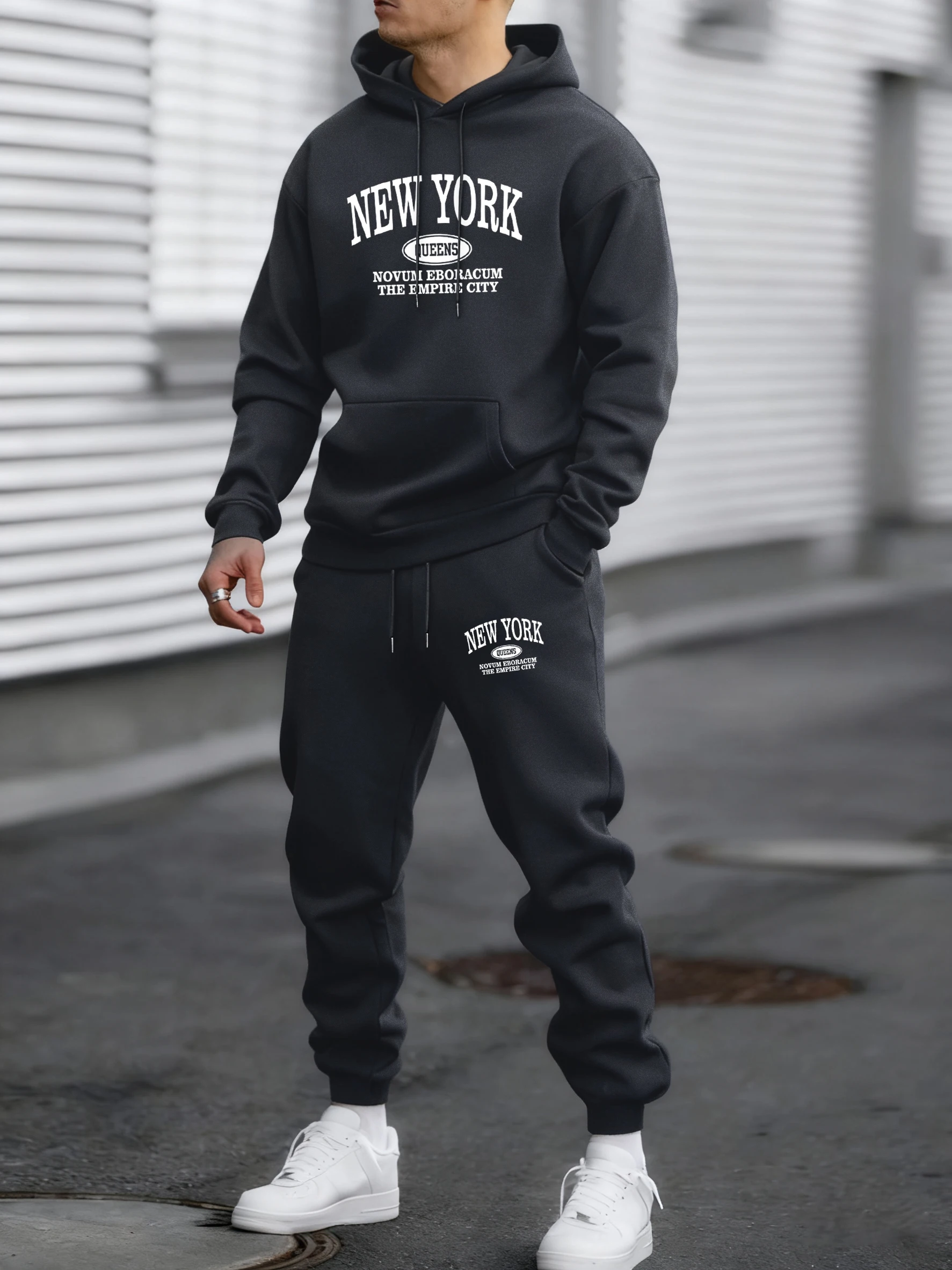

New York Novum Eboracum Print Men'S Sports Set Autumn Fleece Simple Pants Loose Soft Basics Pullover Male Fashion Clothes