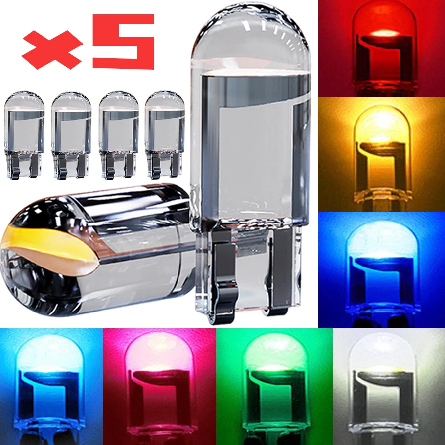 

samochodowa żarówka LED T10 12V COB szklana obudowa wodoodporna lampa klinowa wnętrze samochodu baldachim żarówka do czytania akcesoria samochodowe