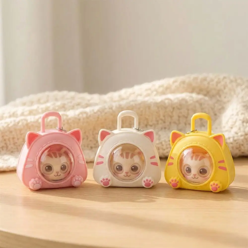 Cartoon Eye Changing Cat Bag Keychain Funny One Click Face Cat Squeeze Sound Charm Multi Expression Clear Window Cat Kitten
