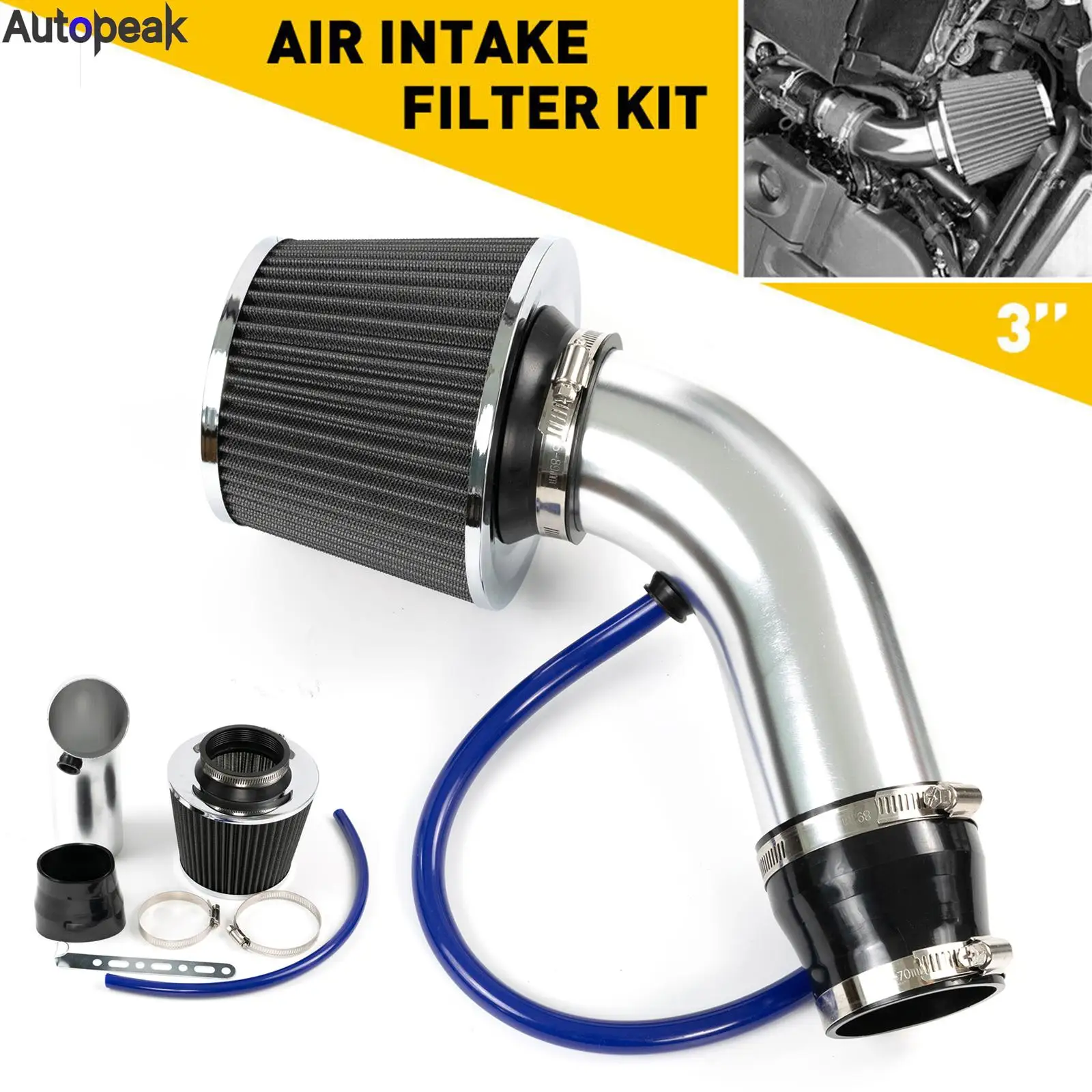 3 Inch Aluminum Pipe Car Turbo Piping Cold Air Intake System Filter Car Cold Air Intake Kit Modified Aluminum Tube Kit 64-76mm