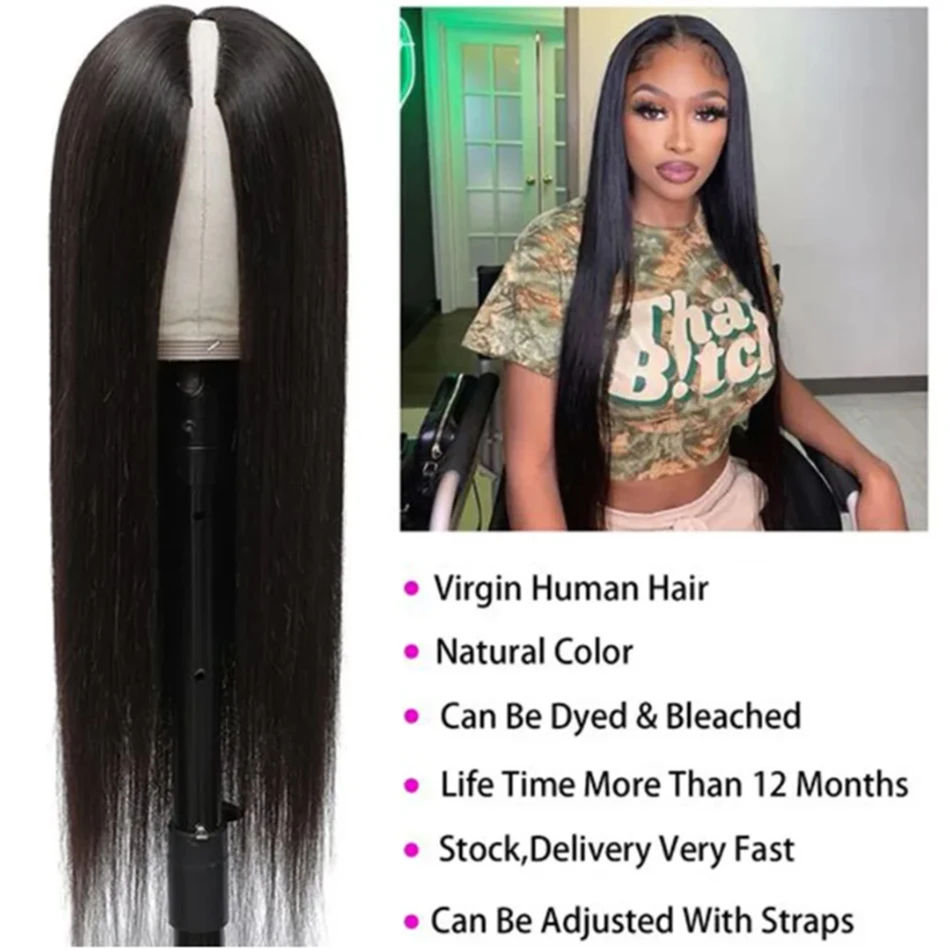 Silkly Straight V Part Human Hair Wigs 30 Inch Bone Straight Wig For Women Daily Use Glueless Wig Ready To Wear On Sale Natural