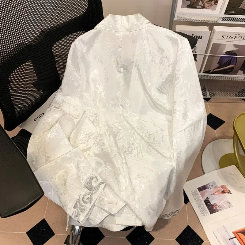 Satin Chinese Style Women's Shirts Silk Embroidery Blouses Vintage Clothing Spring/Summer Loose Floral Tops 2024 Korean