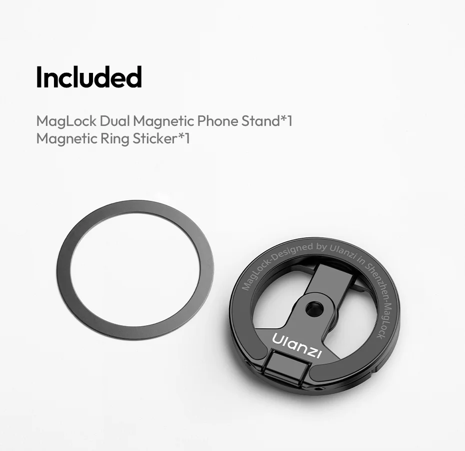 Ulanzi MA02 Phone Stand Slim Foldable Design MagLock Dual Magnetic with Universal 1/4" Mount for Gym Refrigerator Selfie Stick