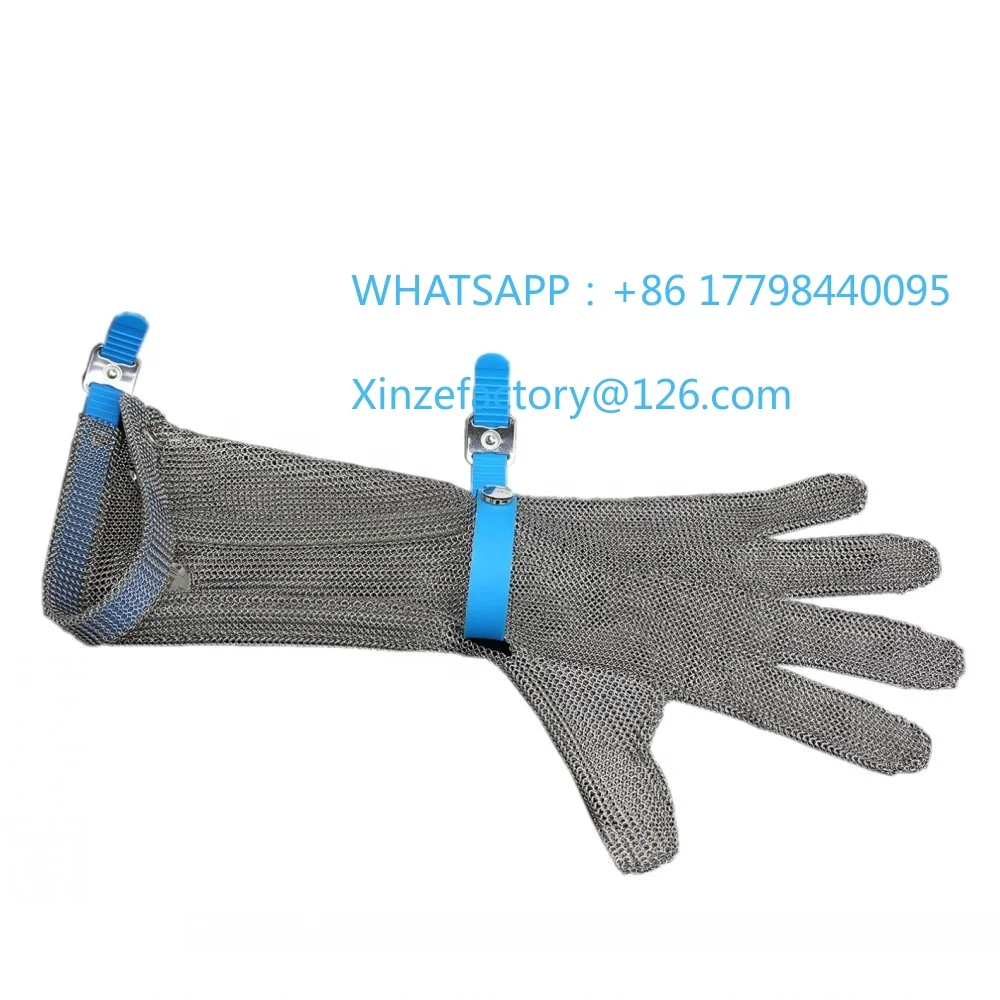 تخصيص 316L شبكة معدنية سلسلة مكافحة قطع قفازات أمان البناء الصناعية مع الكفة الطويلة 19 سنتيمتر الفولاذ المقاوم للصدأ