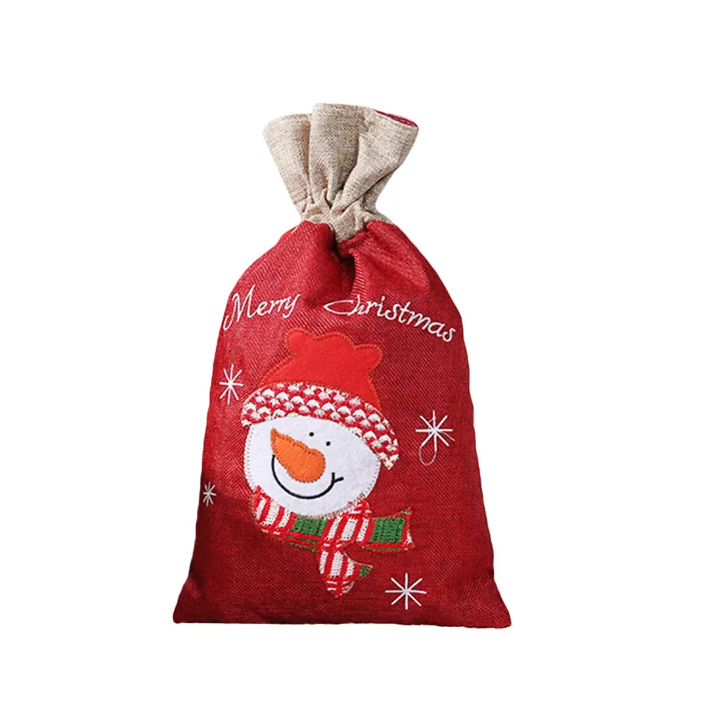 1Pcs Christmas Gift Bag Drawstring Candy Bag Linen Size S Snowman Christmas Candy Sack for Treats Gifts