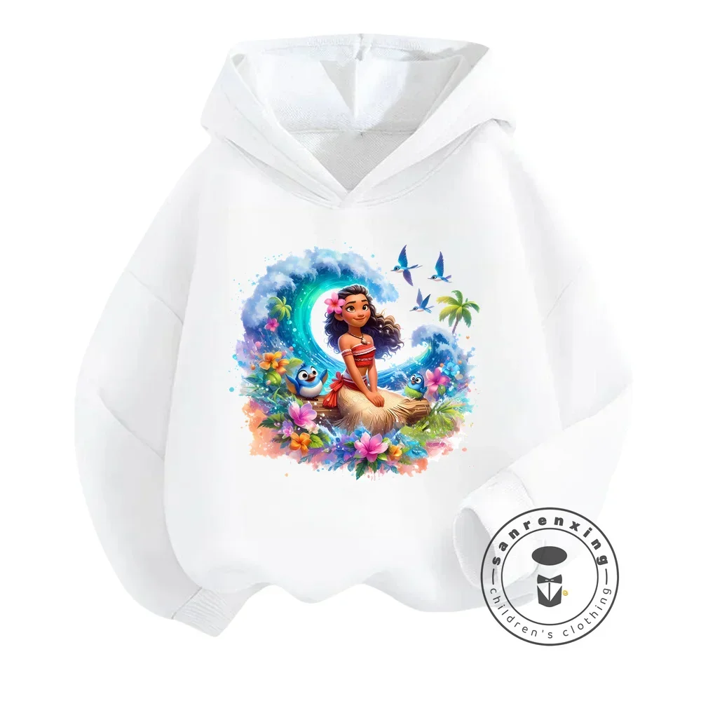 

Cute Disney Moana Cartoon Print Hoodie Children Fun Autumn Season Long Sleeve Loose Fit Ideal for Leisure Wear Creativity Tops