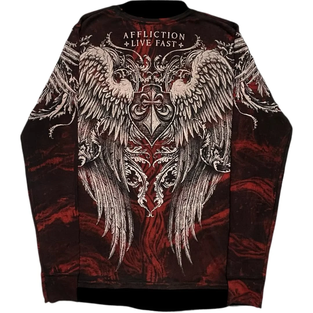 Affliction NewLong الأكمام تي شيرت الهيب هوب الجولة الرقبة المتضخم قميص المرأة عادية القوطية الجمجمة الكتابة المقدسة رسالة القمم الشارع الشهير #3