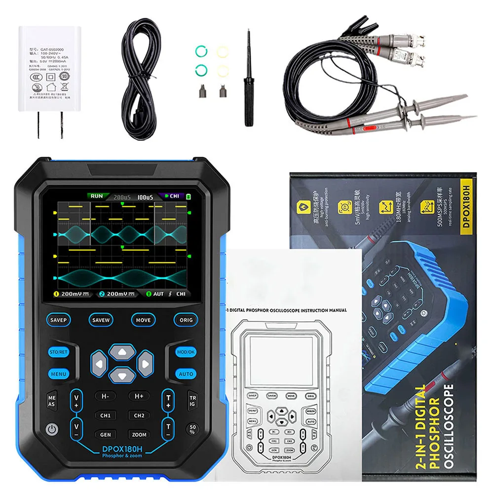 For Circuit Debugging 135mm*90mm*40mm Handheld Oscilloscope Portable Device 180MHz Analog Bandwidth 2.8 Inch IPS Display