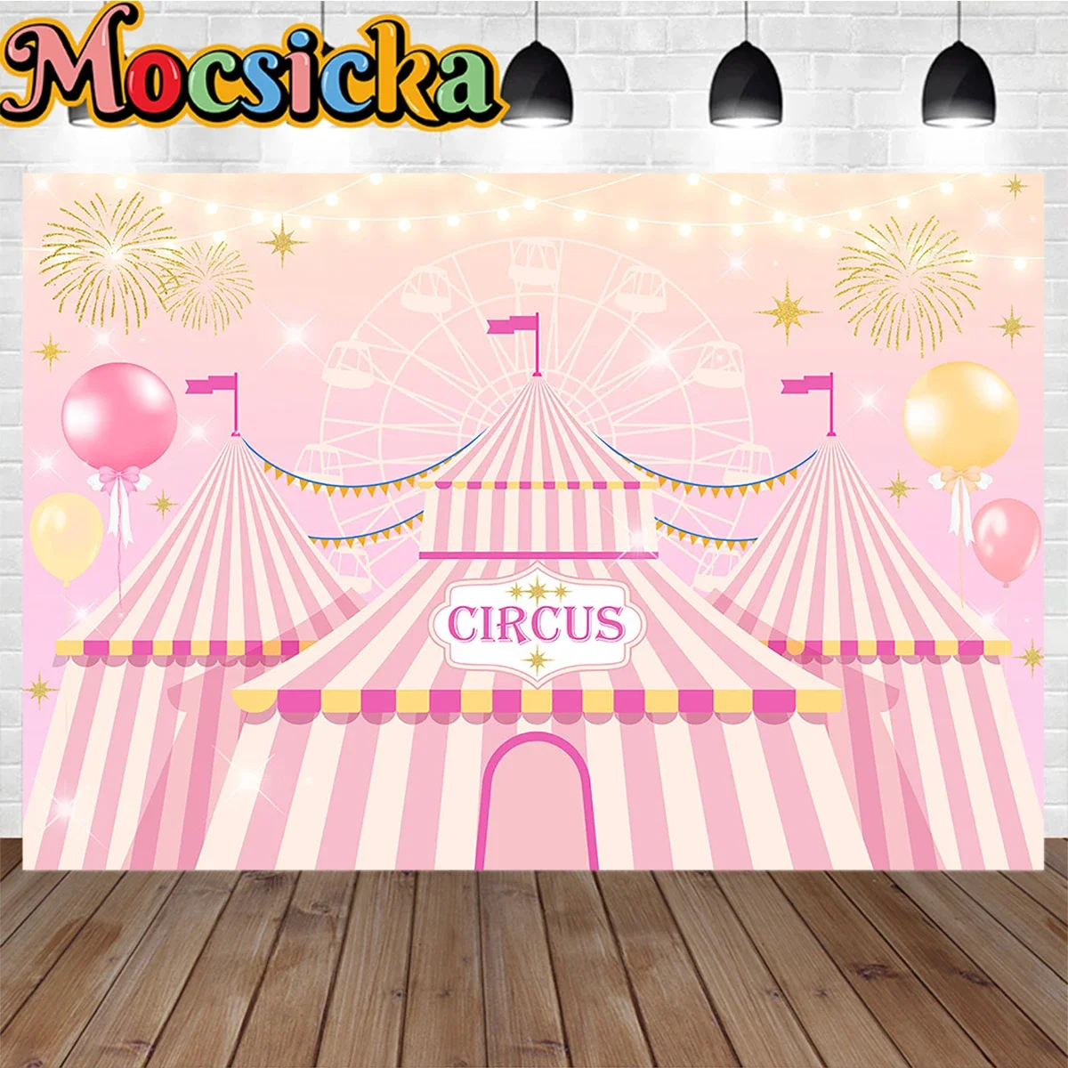 Mocsicka Circus Holiday Party Backdrop Decor Pink Tent Balloon Background Photography Prop Girl Baby Shower Birthday Party Booth