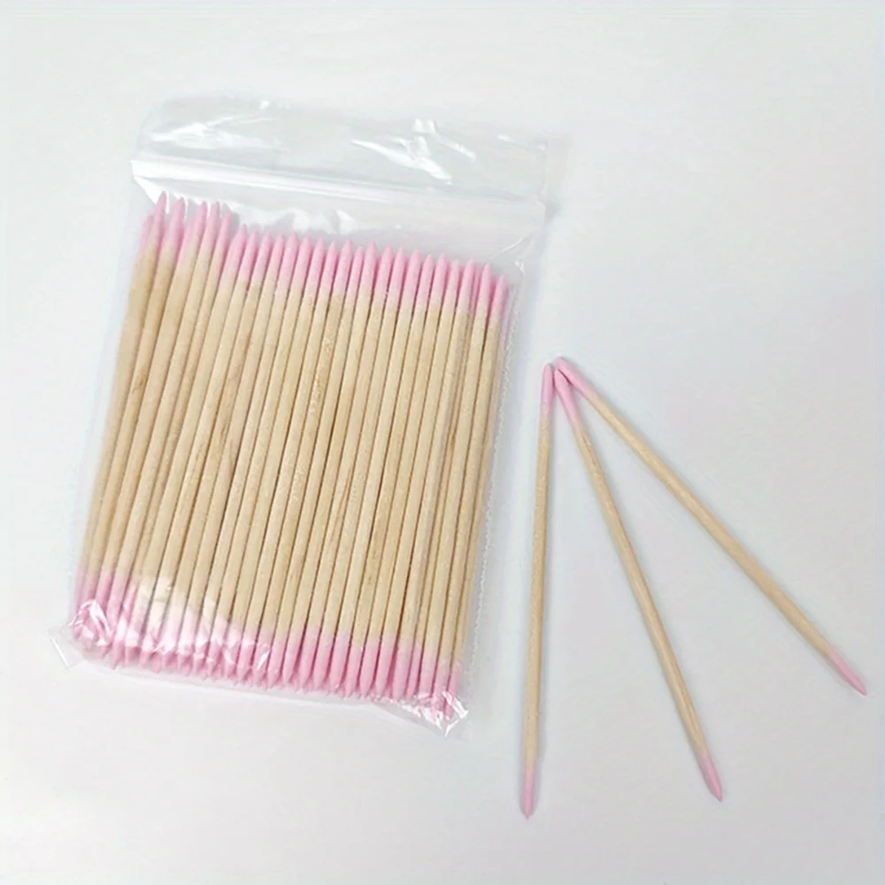 100 Stücke Rosa 7 cm Nägel Holz Wattestäbchen Saubere Sticks Nagellackentferner Doppelkopf Maniküre Detail Corrector Nagelwerkzeuge