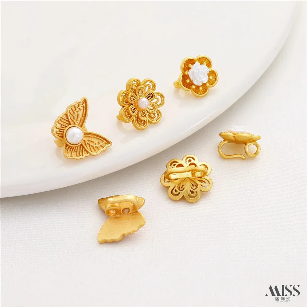 18K Gold Color Matte Gold Inlaid Beads Butterfly Flower Placket Buckle DIY Bracelet Ending Buckle Connecting Buckle Accessories