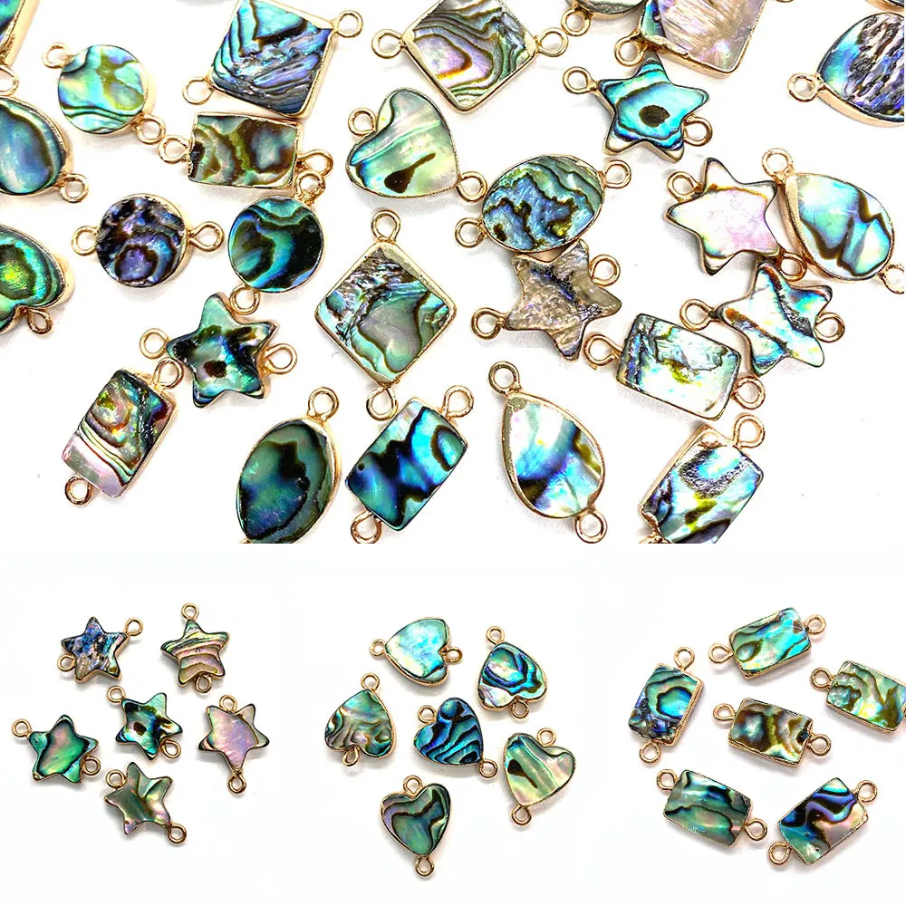 

Natural Abalone Shell Pendants Jewelry Making Star Heart Shape Double Holes Connector Shell Charms DIY Bracelet Necklace Gifts