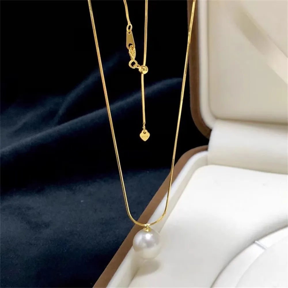 DIY Pearl Accessories S925 Sterling Silver Set Chain Empty Gold Silver Pendant with Silver Chain Fit 7-13mm Round L031