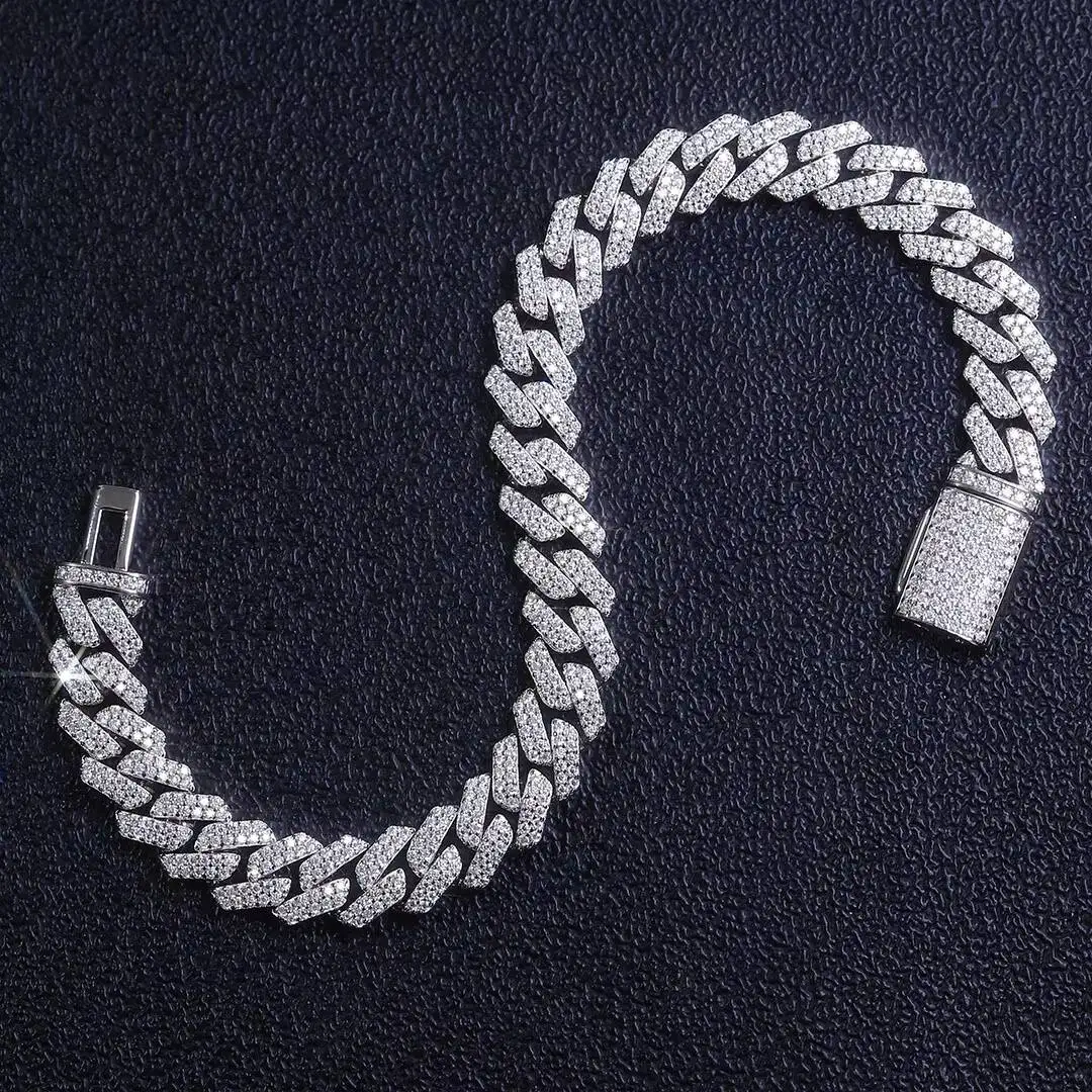 Luxury Wholesale 925 Sterling Sliver 10MM High Quality Iced Out Hip Hop Jewelry VVS Moissanite Cuban Link Bracelet Gift Shining