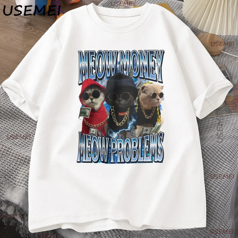 

Meow Money Funny Cat Meme T-Shirt Clothing 90s Vintage Kitty Graphic Tee Silly Weirdcore Humor Retro T Shirt Cat Lover Tshirt