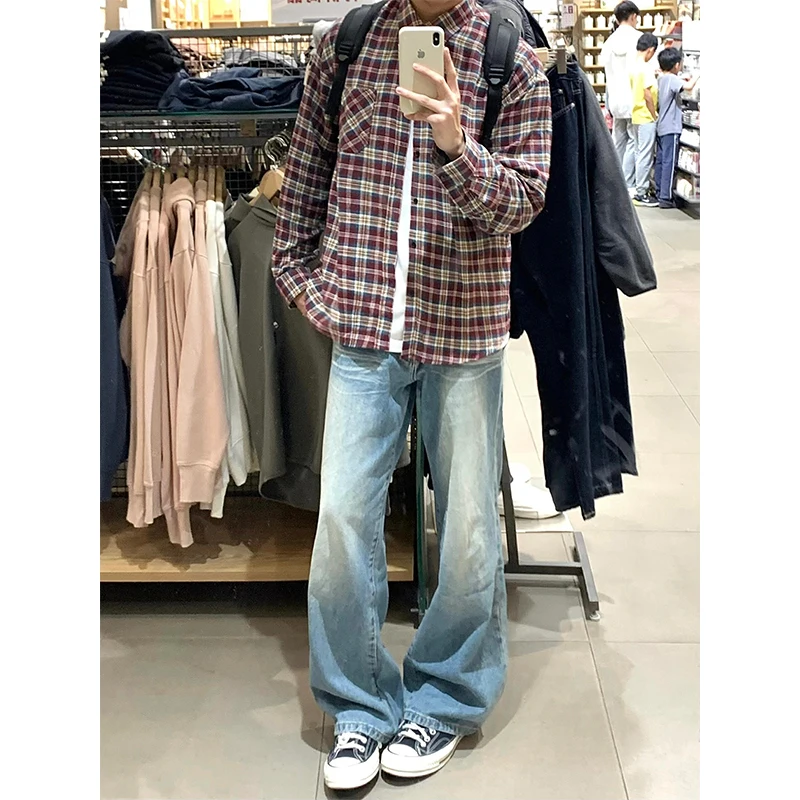 

American High Street Wide Leg Jeans Men's Autumn Winter CleanFit Loose Straight Long Pants Cool MicroFlare Knife Pants