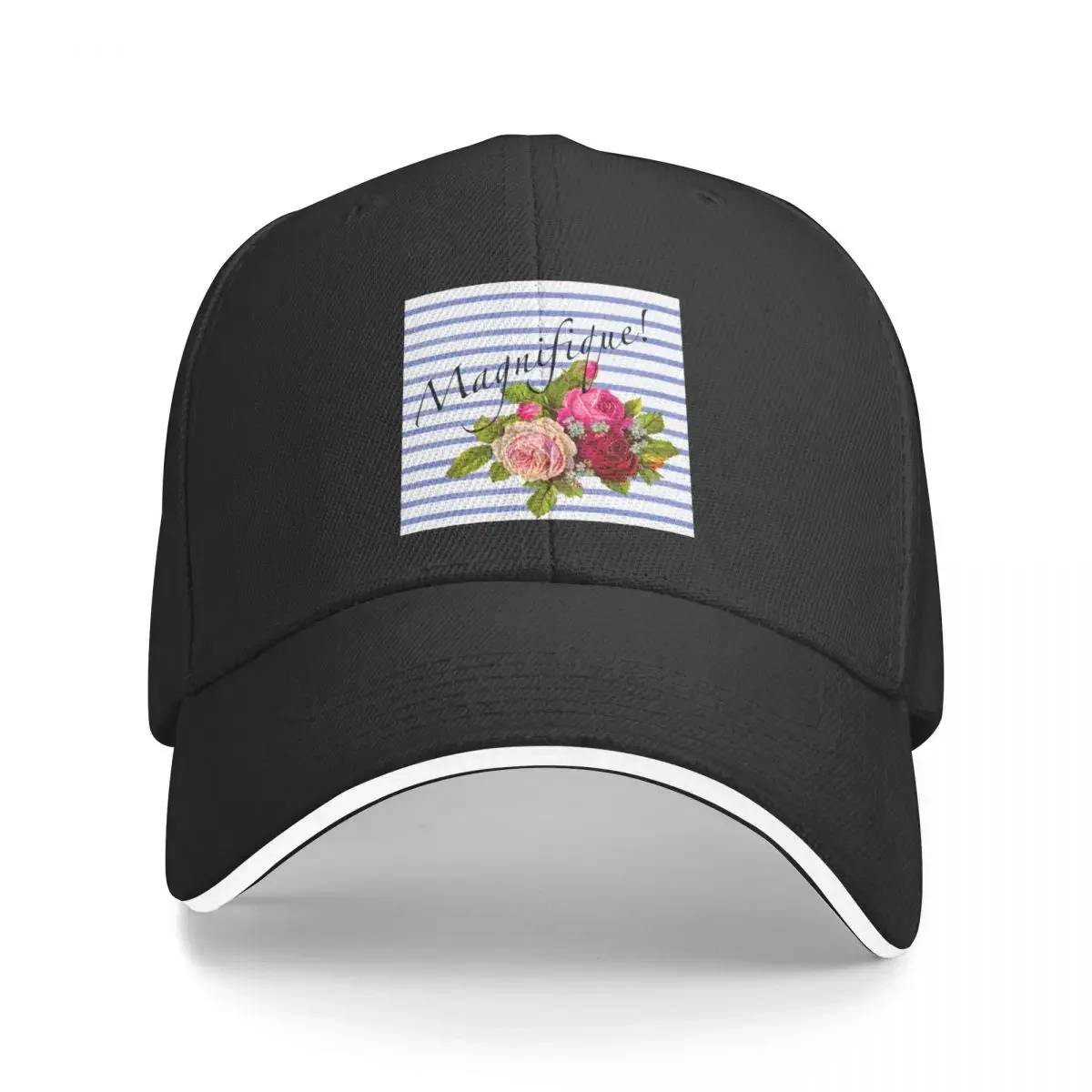 

New French Brenton Stripes With Vintage Parisian Roses Baseball Cap Sports Caps Bobble Hat Sun Hats For Women Men's