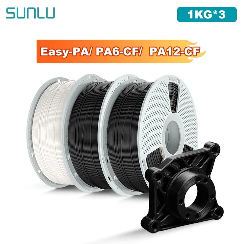 

SUNLU 3KG Easy-PA/PA6-CF/ PA12-CF Filament 1.75mm 1KG Spool Carbon Fiber-Textured Nylon Filament for Industrial Parts&3D Printer