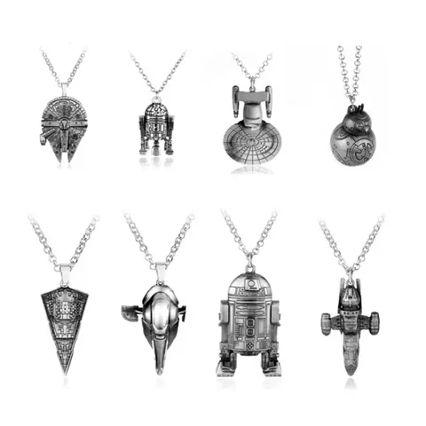 Star Wars nave espacial BB8 R2-D2 Robot colgante collar Heavy Metal Vintage movimiento joyería para Mujeres Hombres