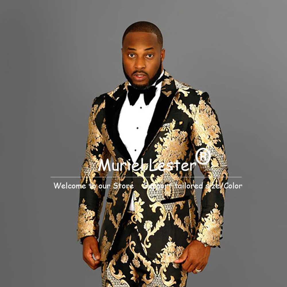 Vintage Floral Print Suits Men 2 Pieces Sets Groom Wedding Tuxedos Customized Man Fashion Prom Blazers Terno Masculinos Completo