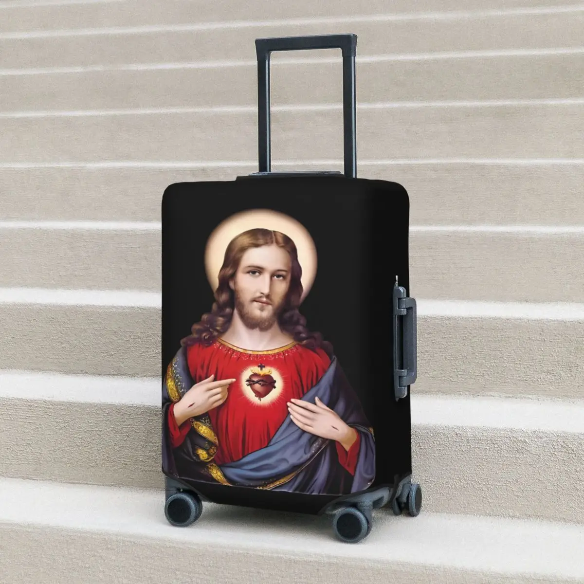 

Sacred Heart Of Jesus Suitcase Cover Vacation Cruise Trip Useful Luggage Supplies Protector