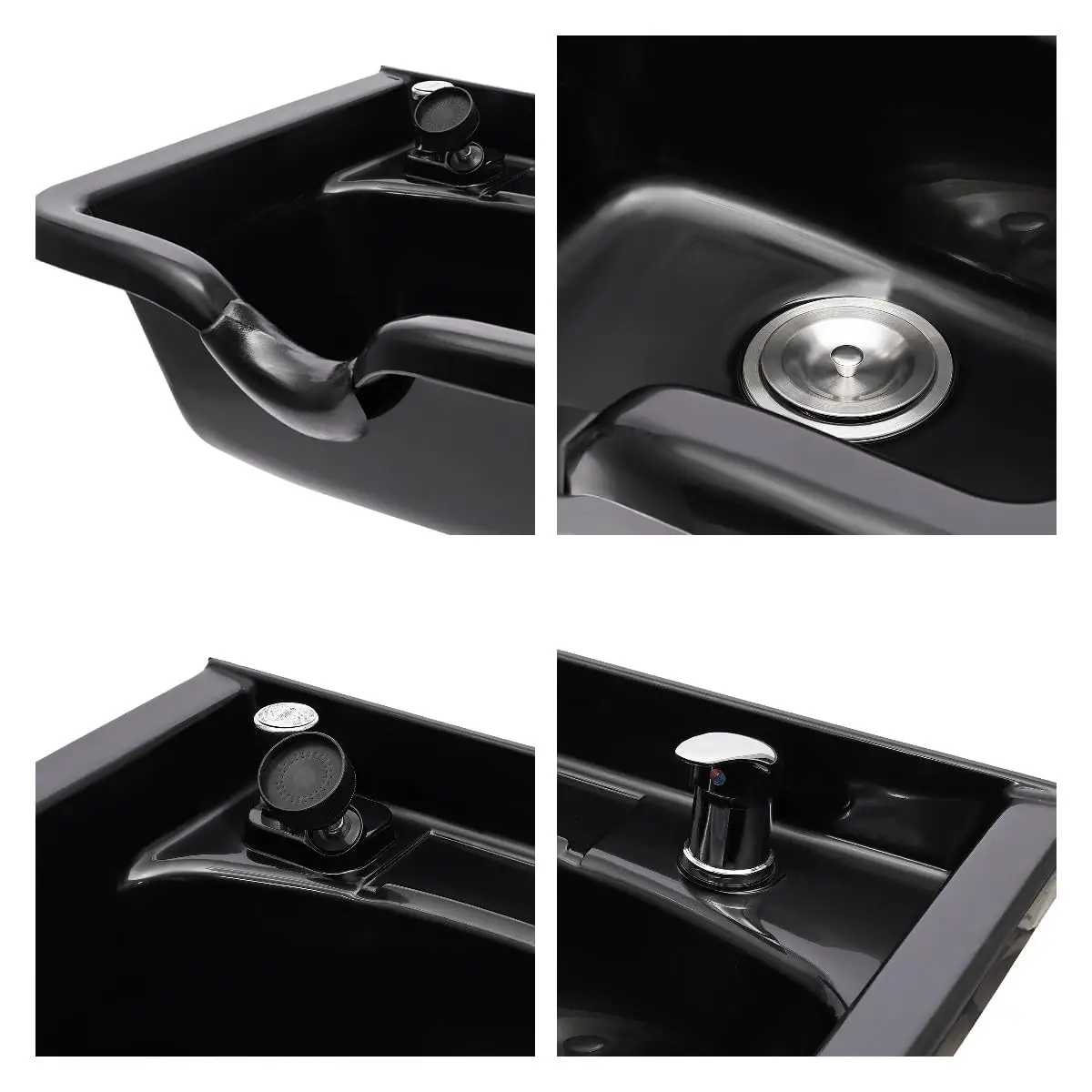 Cuenco de champú profesional para salón, fregadero de champú montado en la pared, equipo de salón y peluquero, fregadero de retrolavado de Abs profundo negro para peinado