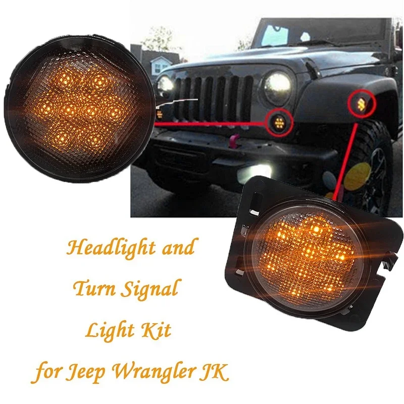 B-M Front LED Turn Signal + Side Marker Fender Light Kit For 2007-2017 Jeep Wrangler JK