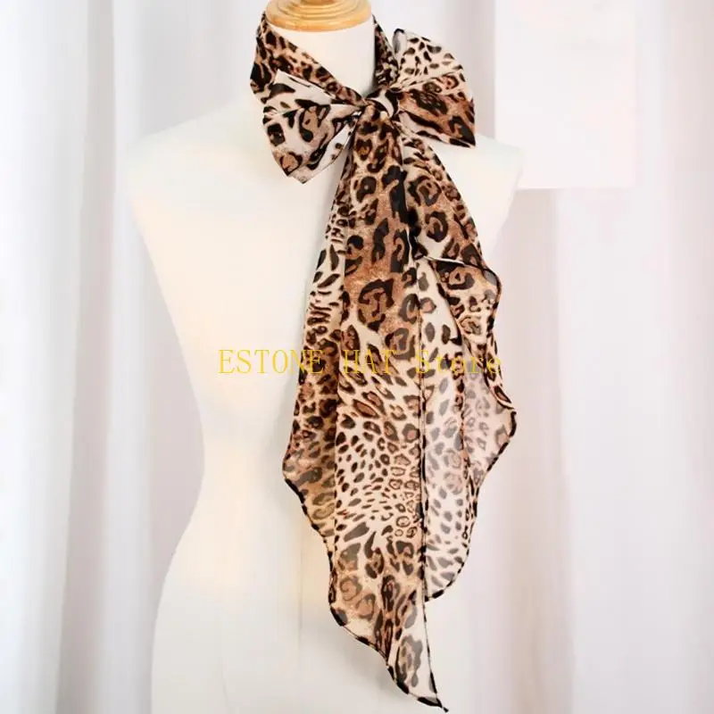 

49MF Fashionable Leopard Print Scarves Travel Friendly Outdoor Soft Neckerchief