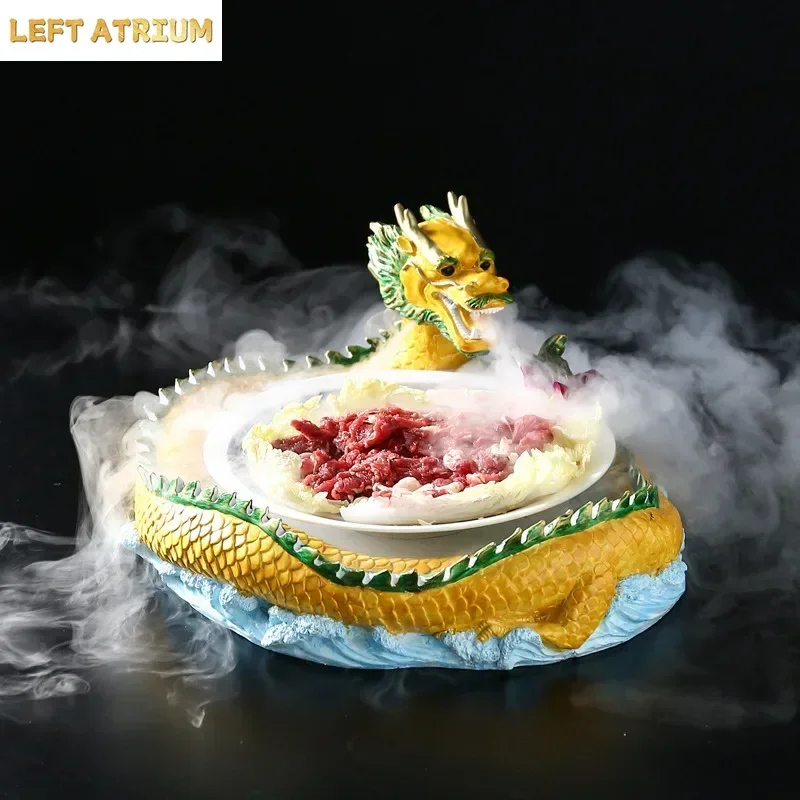 Chinese Creative Plate Restaurant Hotel Table Resin Crafts Decoration Dragon Shaped Vegetable Dish