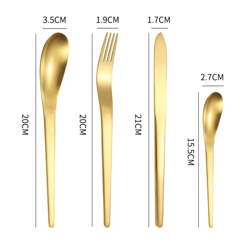 Golden Matte Cutlery Set Thickened Stainless Steel Creative Steak Knife Dessert Fork Spoon Dinnerware Set Kitchen Tableware