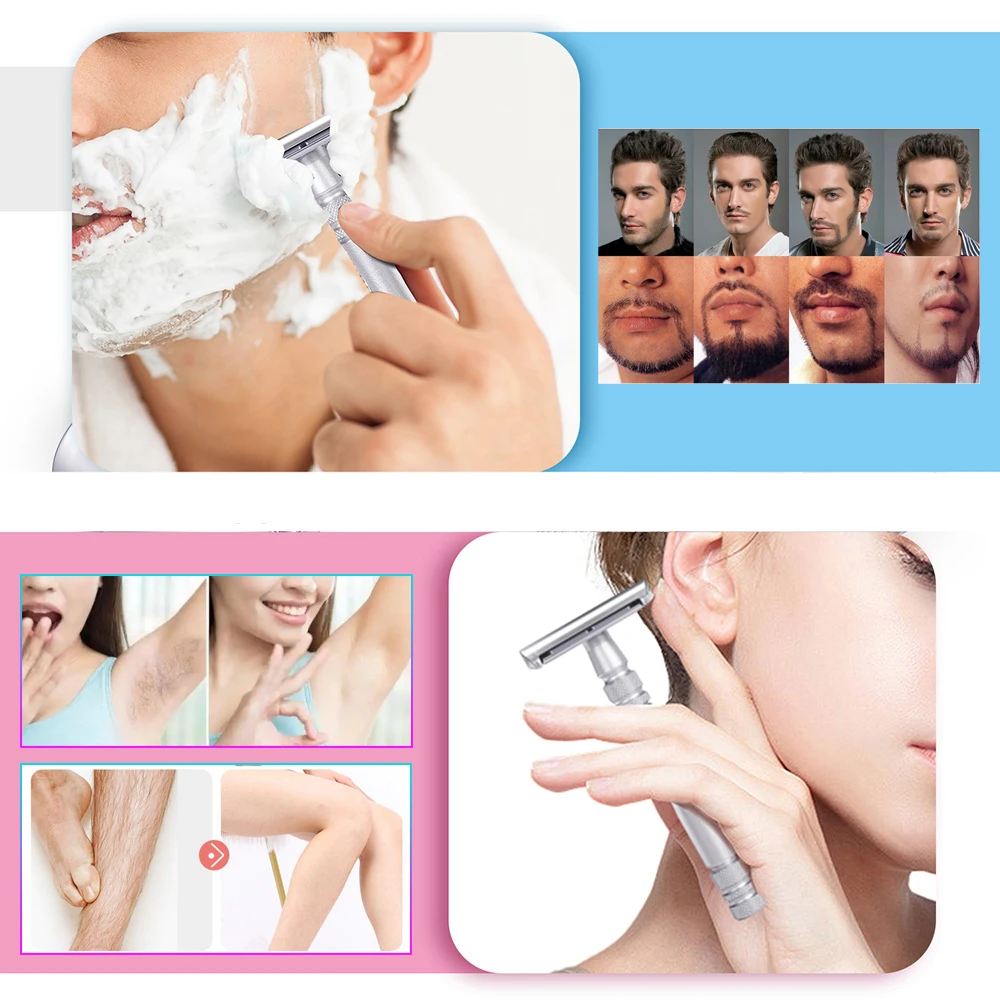 Immagine 7: Whityle 04TS Rasoio di sicurezza originale a doppio bordo Rasoio da barba manuale con supporto 5 lame regalo per uomo e donna