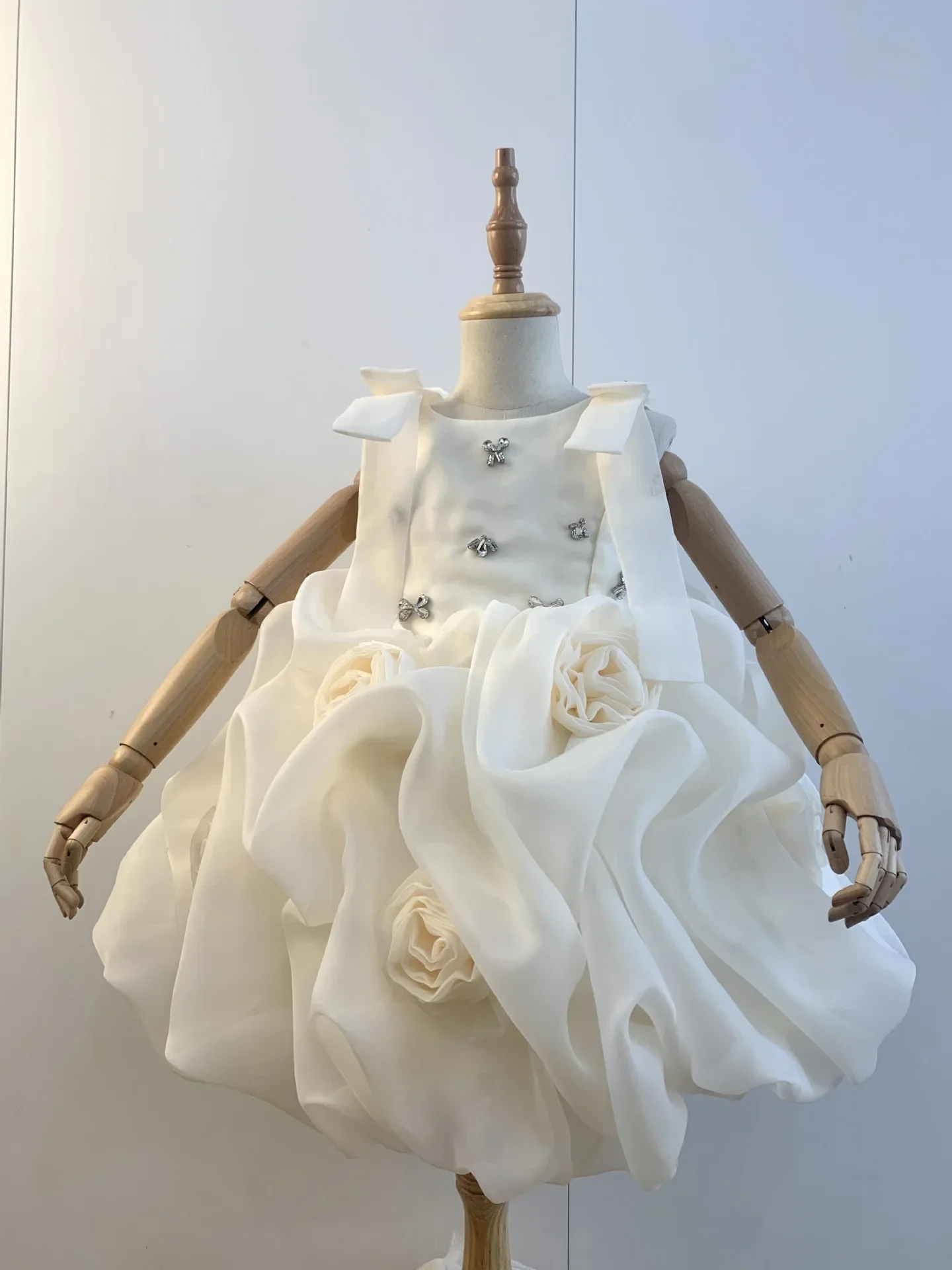 Custom light luxury dress women wedding guest gown girls wedding gown birthday party pageant 3d floral bow bubble short gown