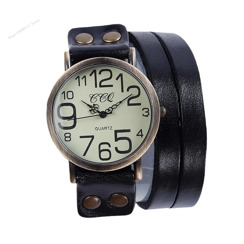 Relojes informales con esfera árabe Unisex, relojes de pulsera Vintage de cuero largo para mujer, relojes de pulsera de cuarzo para hombre, reloj femenino