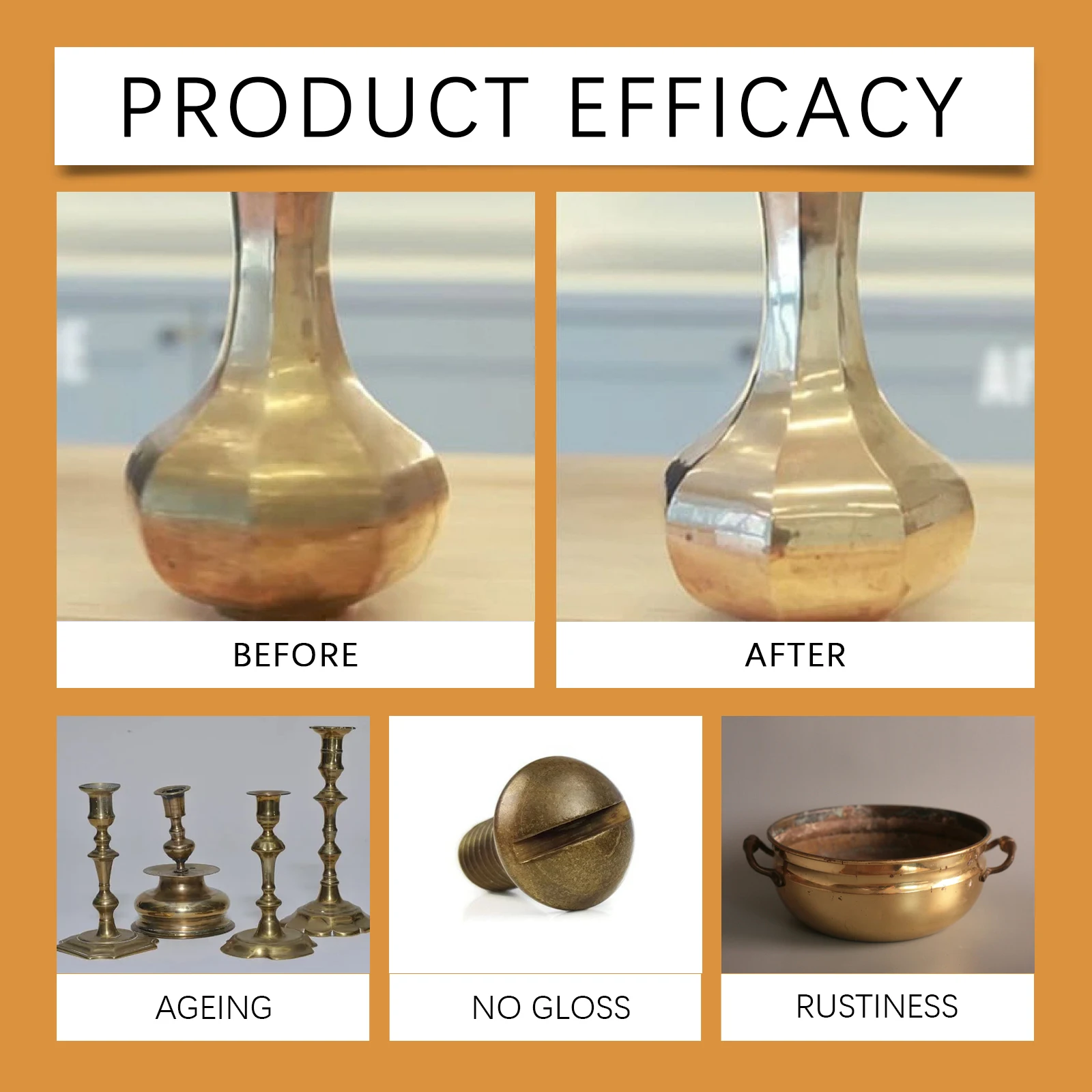 Jakehoe Brass Polish Spray for Metal Care Removes Tarnish Fast No Scratch Formula 100ml Easy Shine Restorer for Hardware Decor
