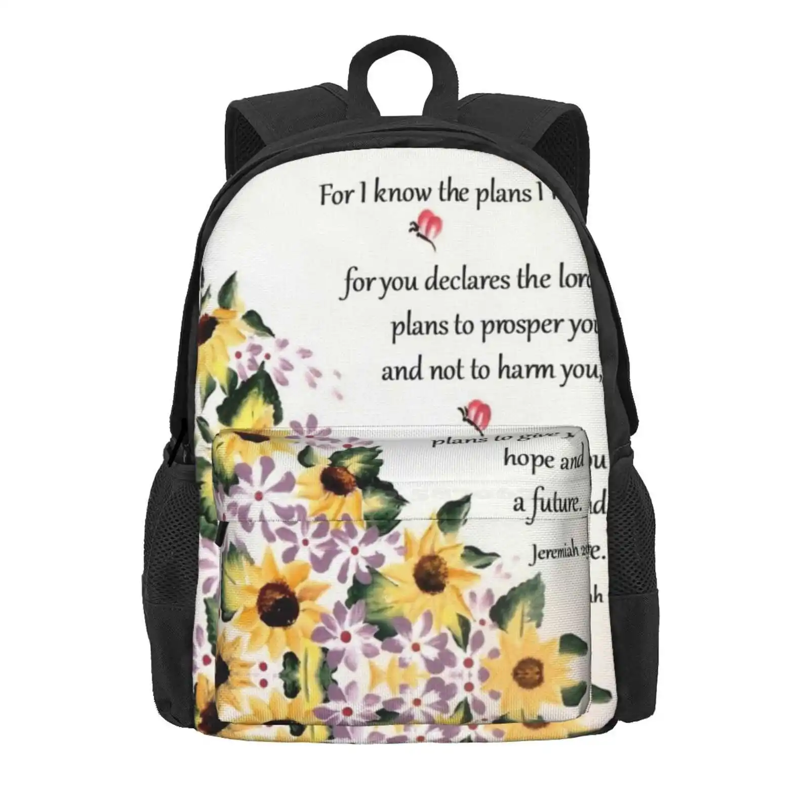 Jeremiah 29:11 Sunflower Hot Sale Schoolbag Backpack Fashion Bags Jeremiah 29 11 Jesus Bible Verse God Faith Christianity