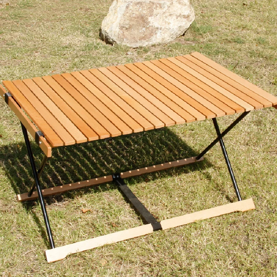 Outdoor Portable Wooden Table Folding Picnic Camping Beech Egg Roll Table Garden Travel Hiking Barbecue Table