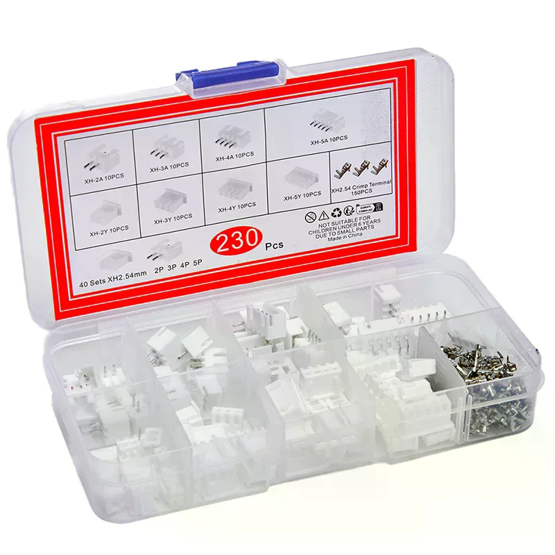 230pcs XH2.54 PH2.0 2p 3p 4p 5 Pin 2.54mm 2.0mm Pitch Terminal Kit JST Connector Wire Connectors Adaptor Box Packing