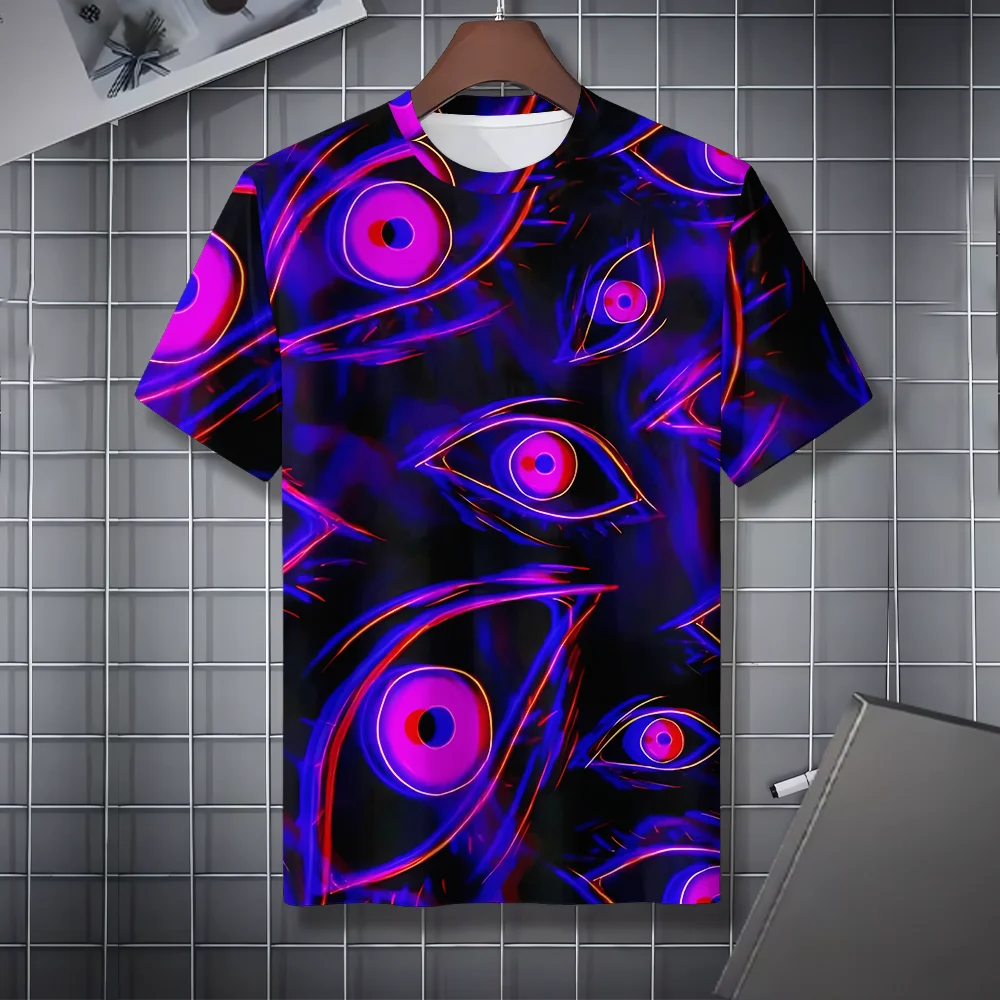 

Футболка с фиолетовыми глазами для мужчин, футболка с 3D принтом и крутым дизайном, летняя повседневная футболка с коротким рукавом и круглым вырезом
