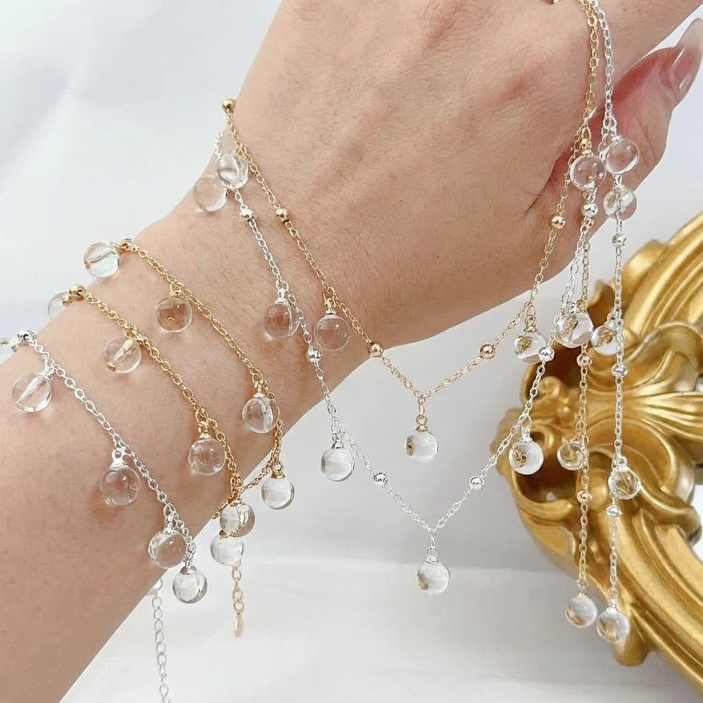 1meter 8mm Crystal Glass Round Beads Dangle Charms Link Extender Chain for DIY Necklaces Bracelets Anklet Jewelry Making