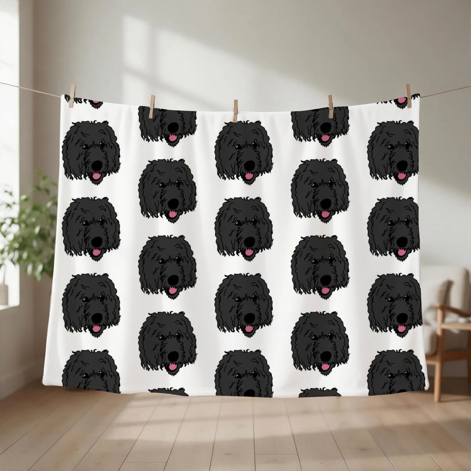 Black BerneDoodle Labra doodle Dog Perro Throw Blanket couch cozy soft plush fuzzy picnic outdoor blanket