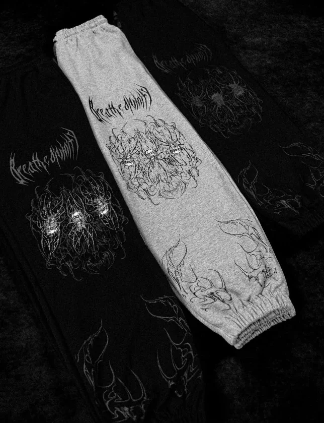 

Gothic Dark Flame Print Pants Men Casual Trousers Streetwear Rock Festival Elastic Waist Black