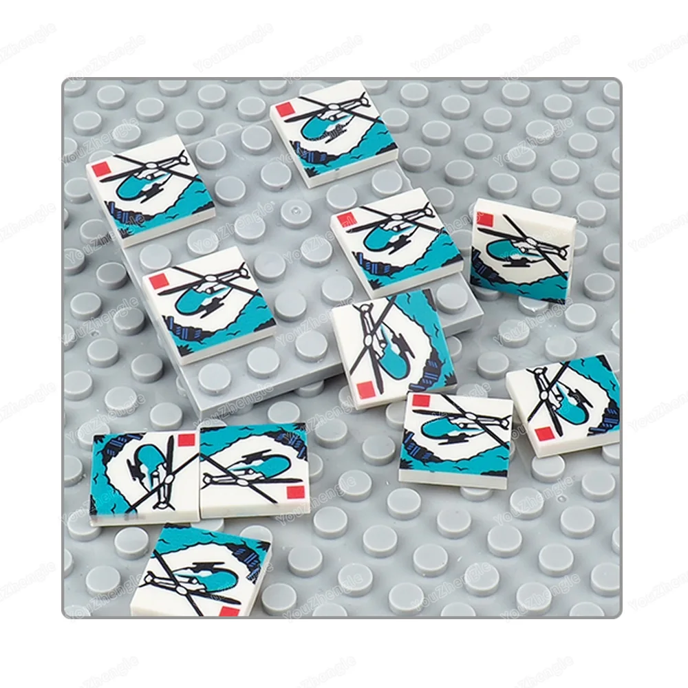 Emergency Rescue Helicopter Printed Pattern Building Block 2x2 Tiles 3068 Parts MOC Figures Equipment Accessories Model Gift Toy