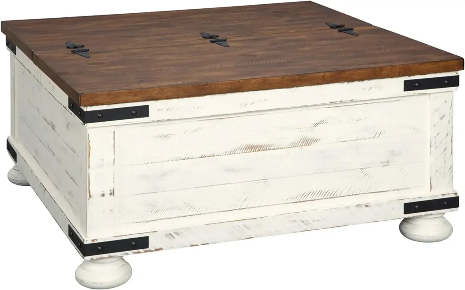 Signature Design by Ashley Wystfield Farmhouse Square Storage Coffee Table with Hinged Lift Top, Distressed White