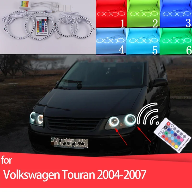 Multi-color RGB LED Angel Eyes  Ring Eye DRL RF Remote Control for Volkswagen VW Touran 2004 2005 2006 Accessories