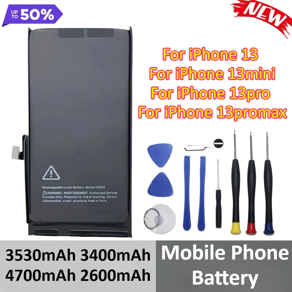 

High-Performance 3530mAh 2600mAh 3400mAh 4700mAh Battery for IPhone 13 13mini 13pro 13promax Mobile Phone Battery +Tools